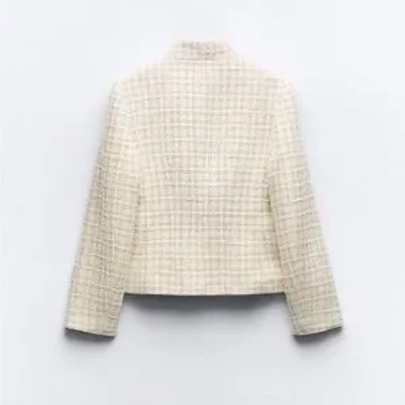 Zara Cream Tweed Texture High Collar Blazer jacket - Picture 2 of 6